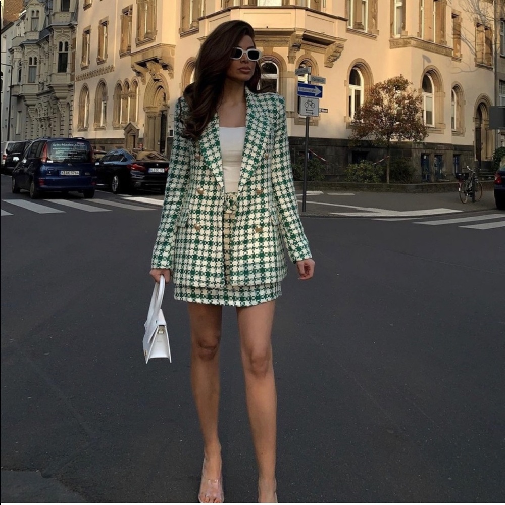 NWT ZARA 2 Piece Tweed Blazer and Skirt Set